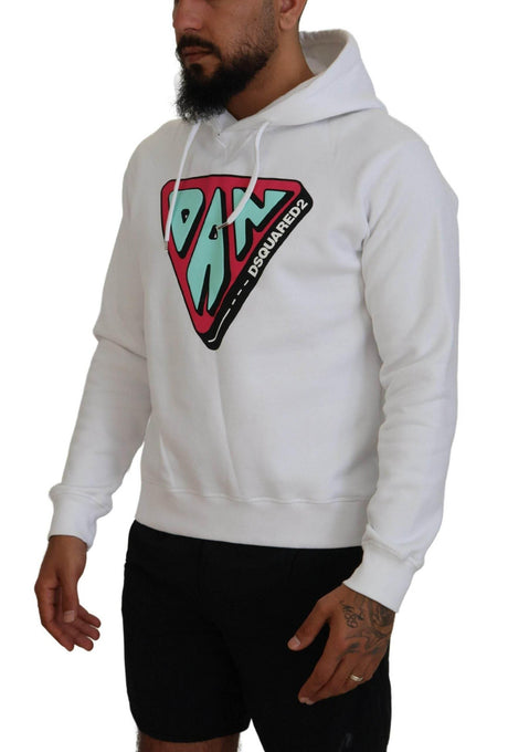 Dsquared² White Cotton Hooded Printed Pullover Sweater - Hilstor