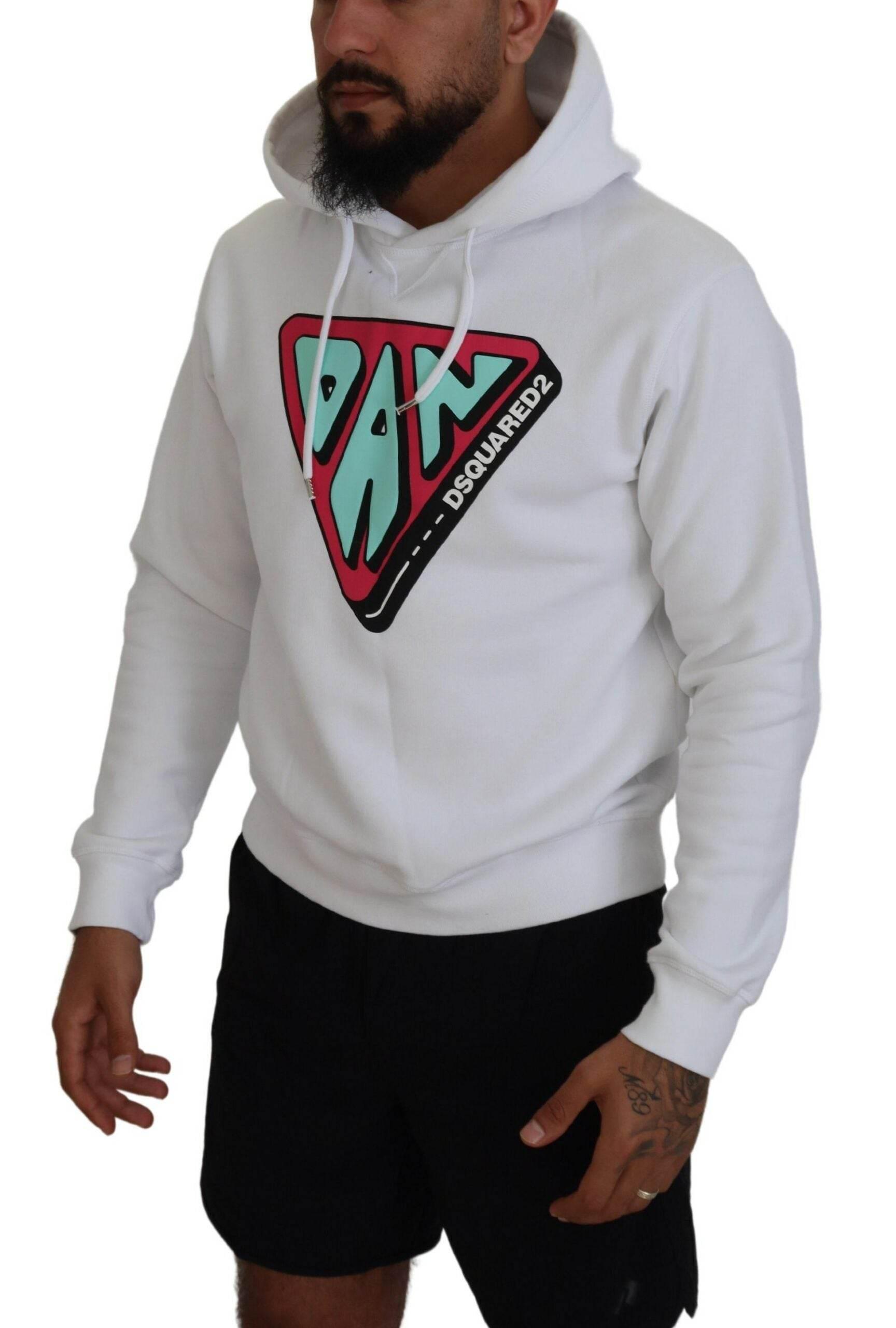 Dsquared² White Cotton Hooded Printed Pullover Sweater - Hilstor