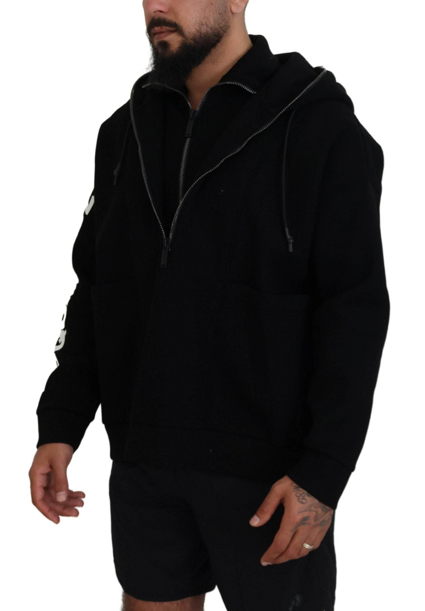 Dsquared² Black Hooded Printed Sleeves Double Zip Sweater - Hilstor