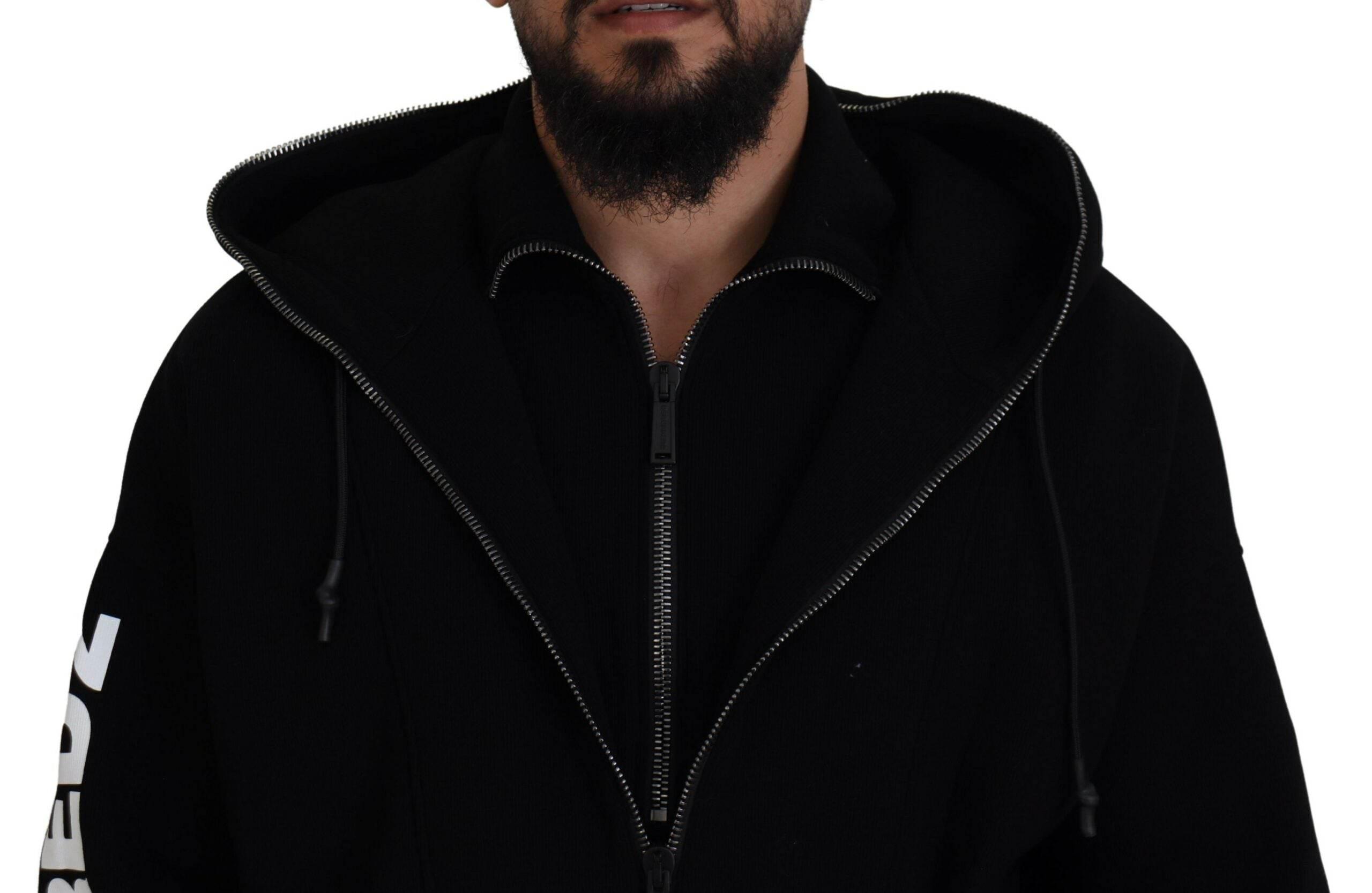 Dsquared² Black Hooded Printed Sleeves Double Zip Sweater - Hilstor