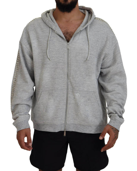 Dsquared² Gray Hooded Printed Crystal Embellishment Sweater - Hilstor