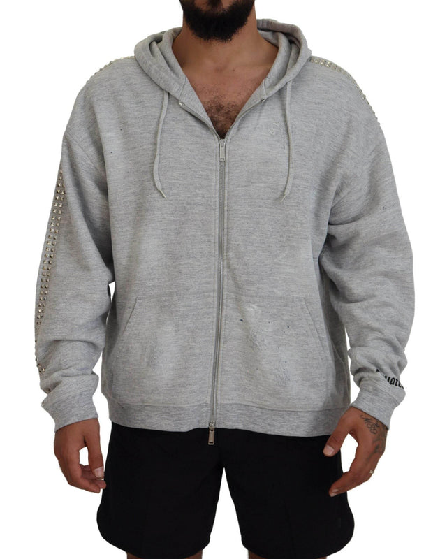 Dsquared² Gray Hooded Printed Crystal Embellishment Sweater - Hilstor