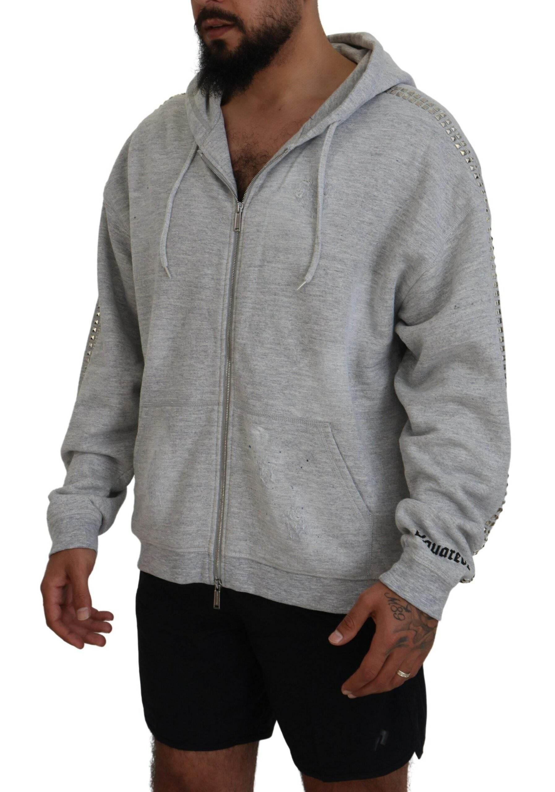 Dsquared² Gray Hooded Printed Crystal Embellishment Sweater - Hilstor