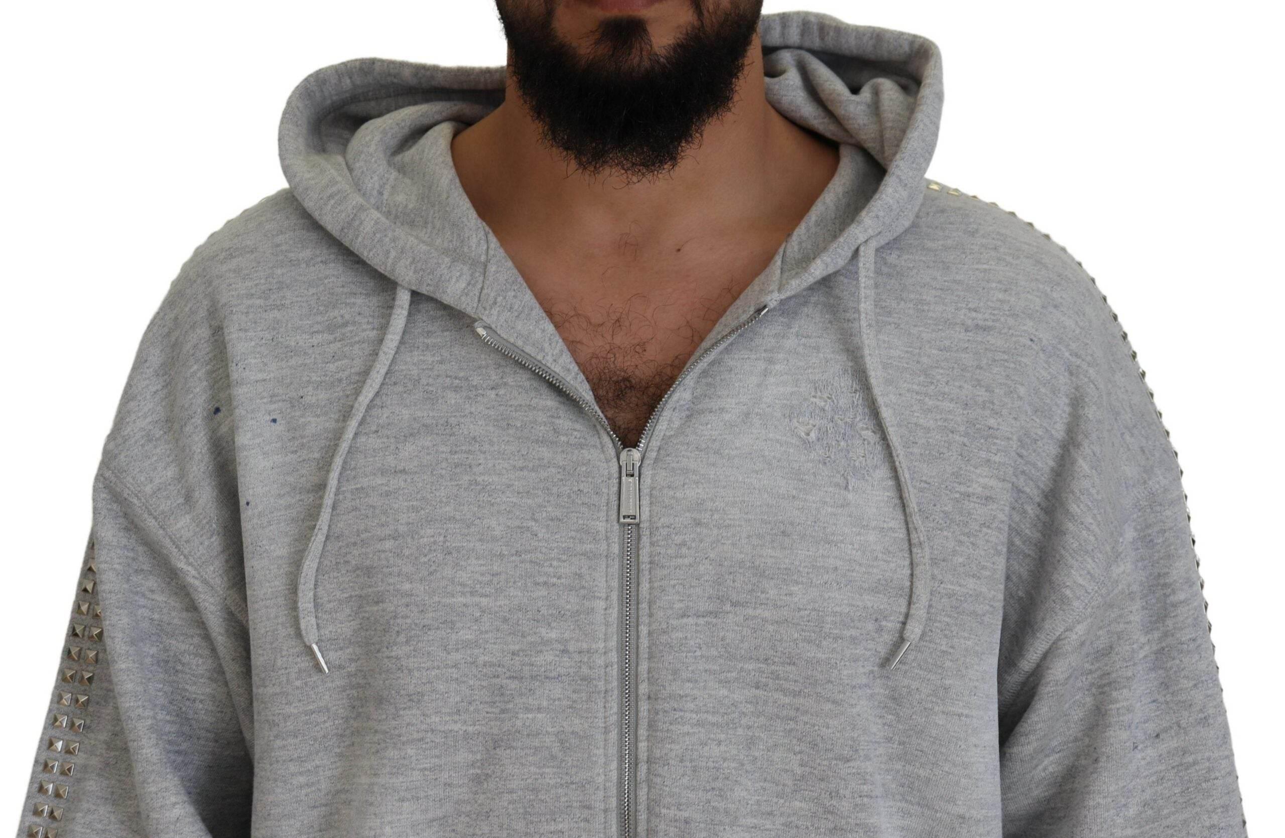 Dsquared² Gray Hooded Printed Crystal Embellishment Sweater - Hilstor