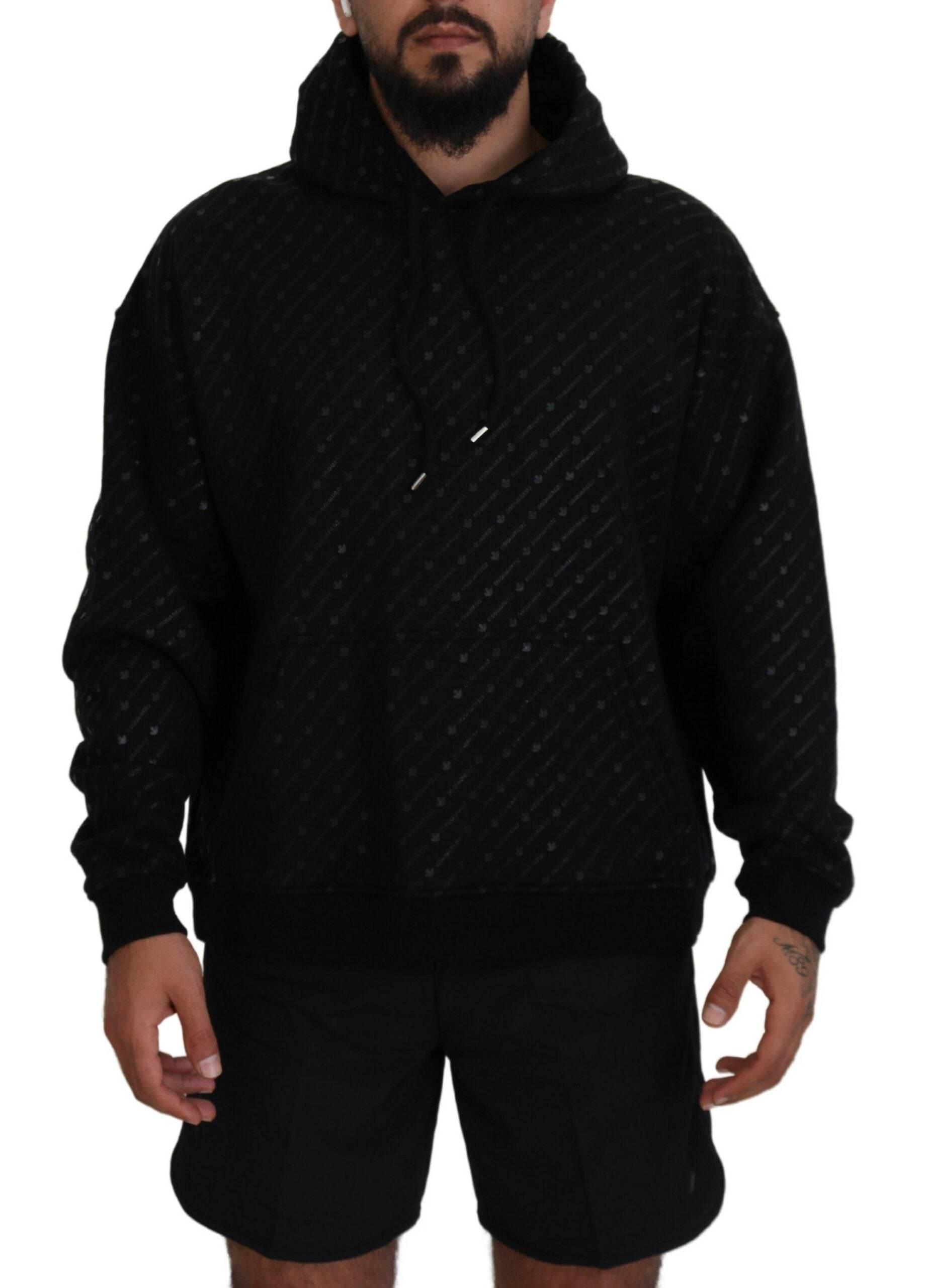 Dsquared² Black Cotton Hooded Printed Men Pullover Sweater - Hilstor