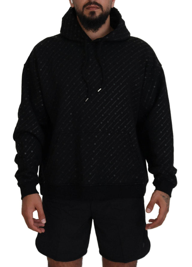 Dsquared² Black Cotton Hooded Printed Men Pullover Sweater - Hilstor