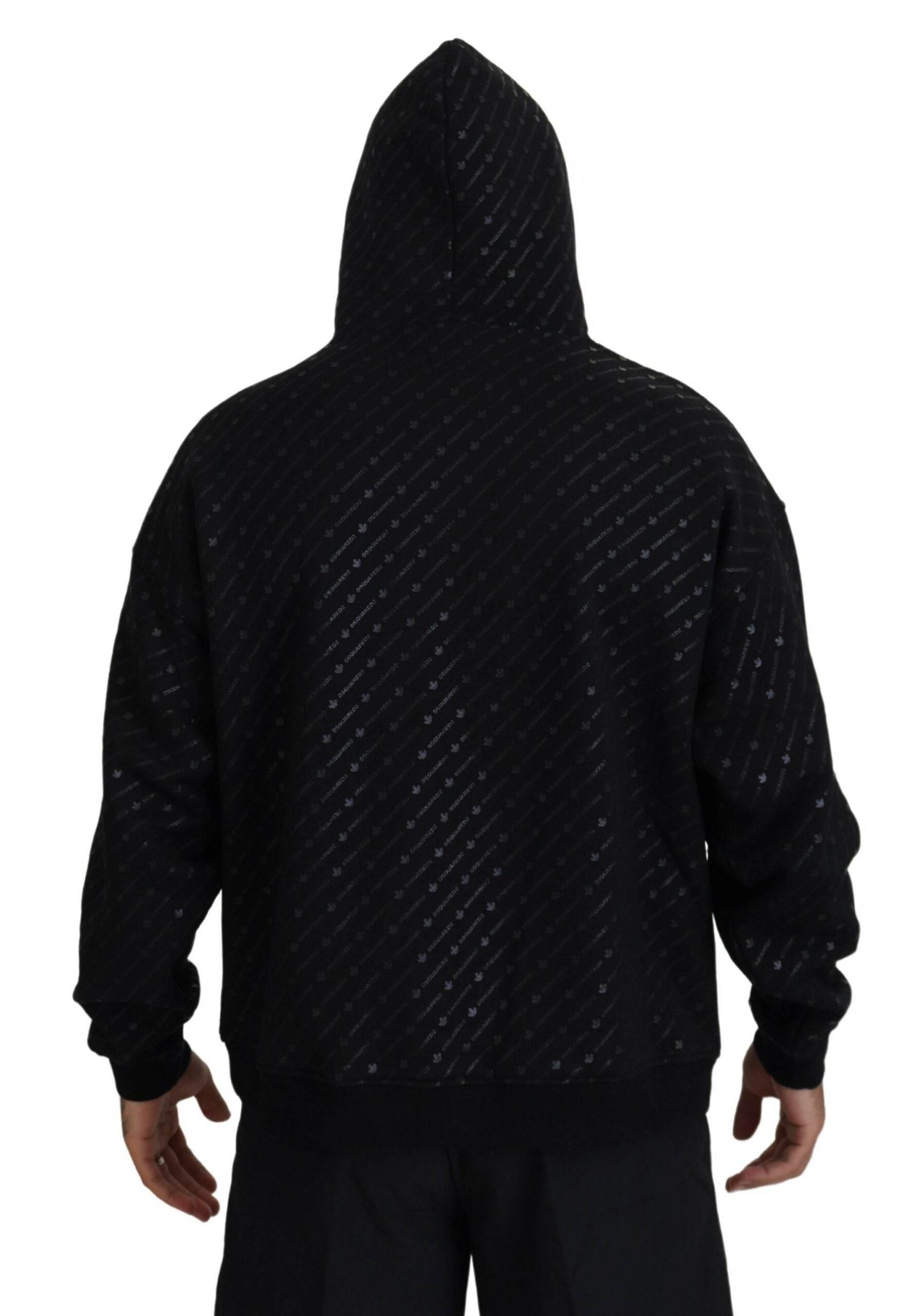 Dsquared² Black Cotton Hooded Printed Men Pullover Sweater - Hilstor