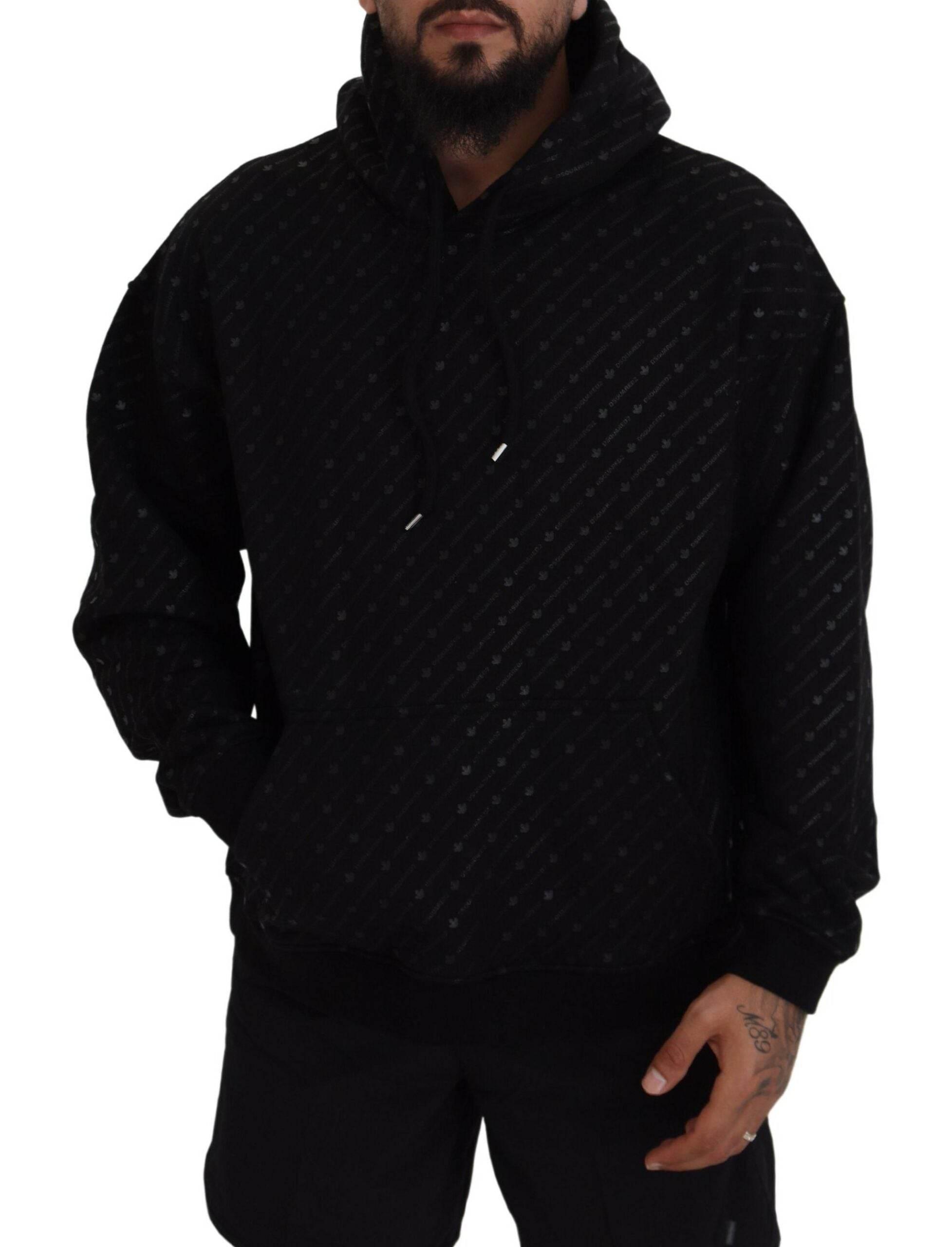 Dsquared² Black Cotton Hooded Printed Men Pullover Sweater - Hilstor