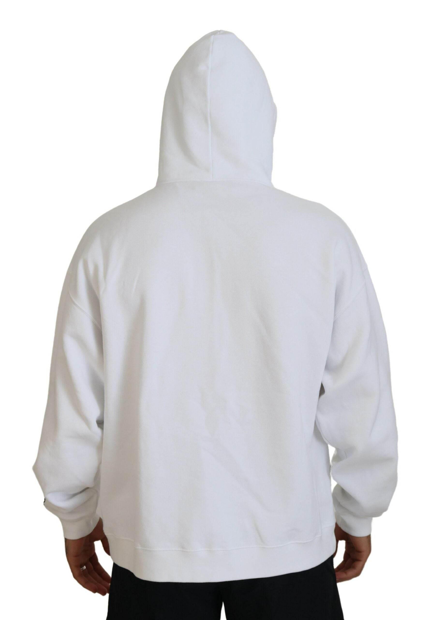 Dsquared² White Cotton Hooded Printed Men Pullover Sweater - Hilstor