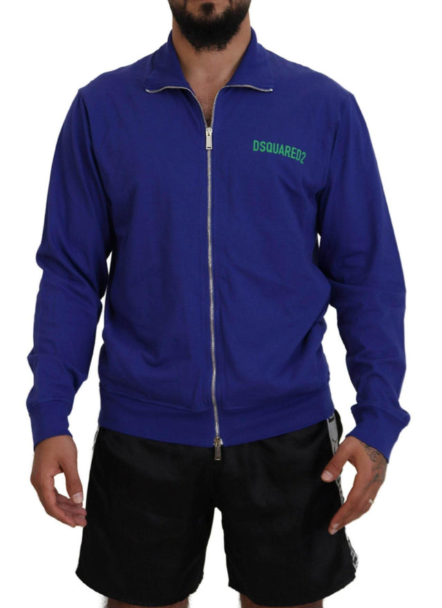 Dsquared² Blue Cotton Printed Collared Men Full Zip Sweater - Hilstor