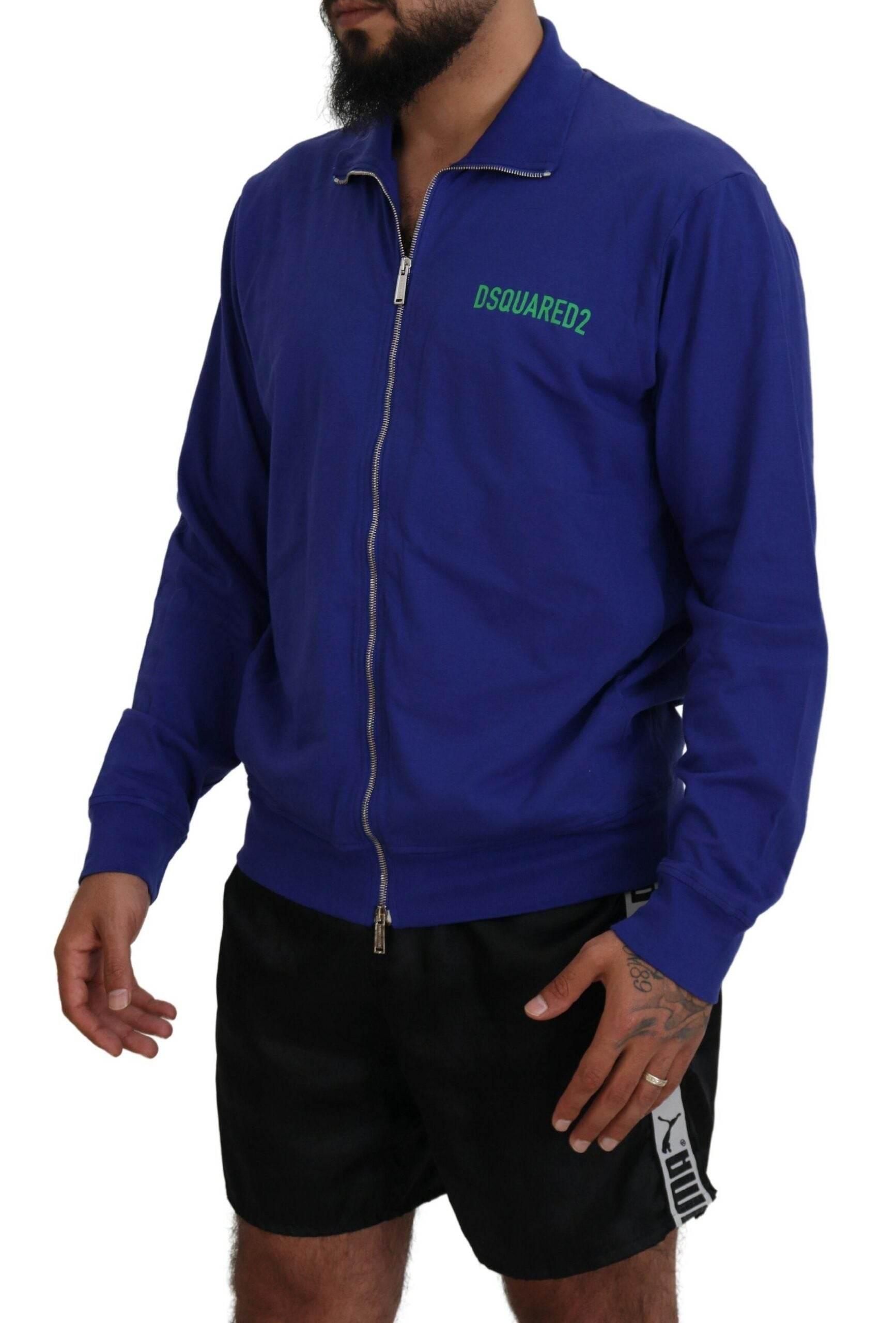 Dsquared² Blue Cotton Printed Collared Men Full Zip Sweater - Hilstor