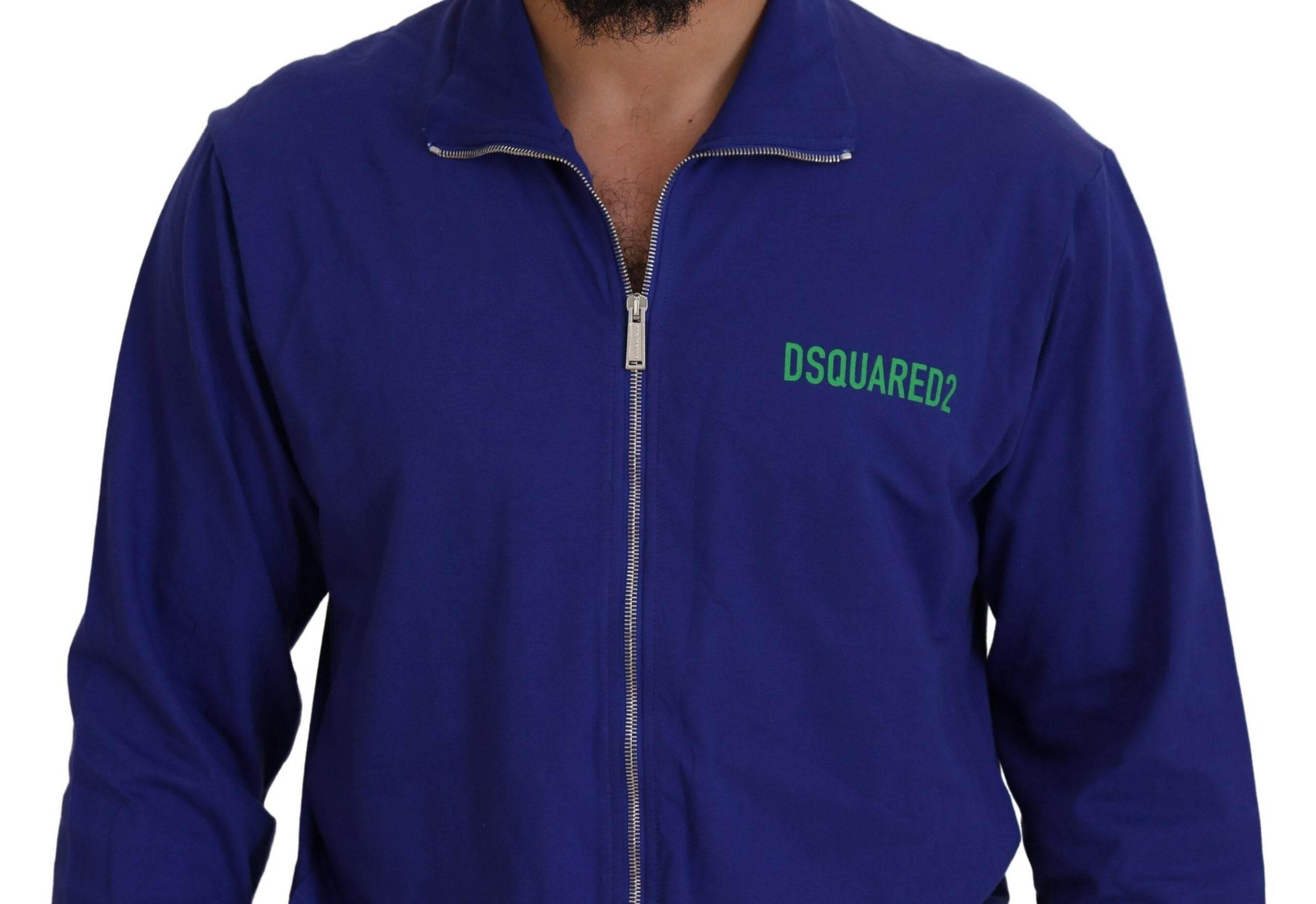 Dsquared² Blue Cotton Printed Collared Men Full Zip Sweater - Hilstor