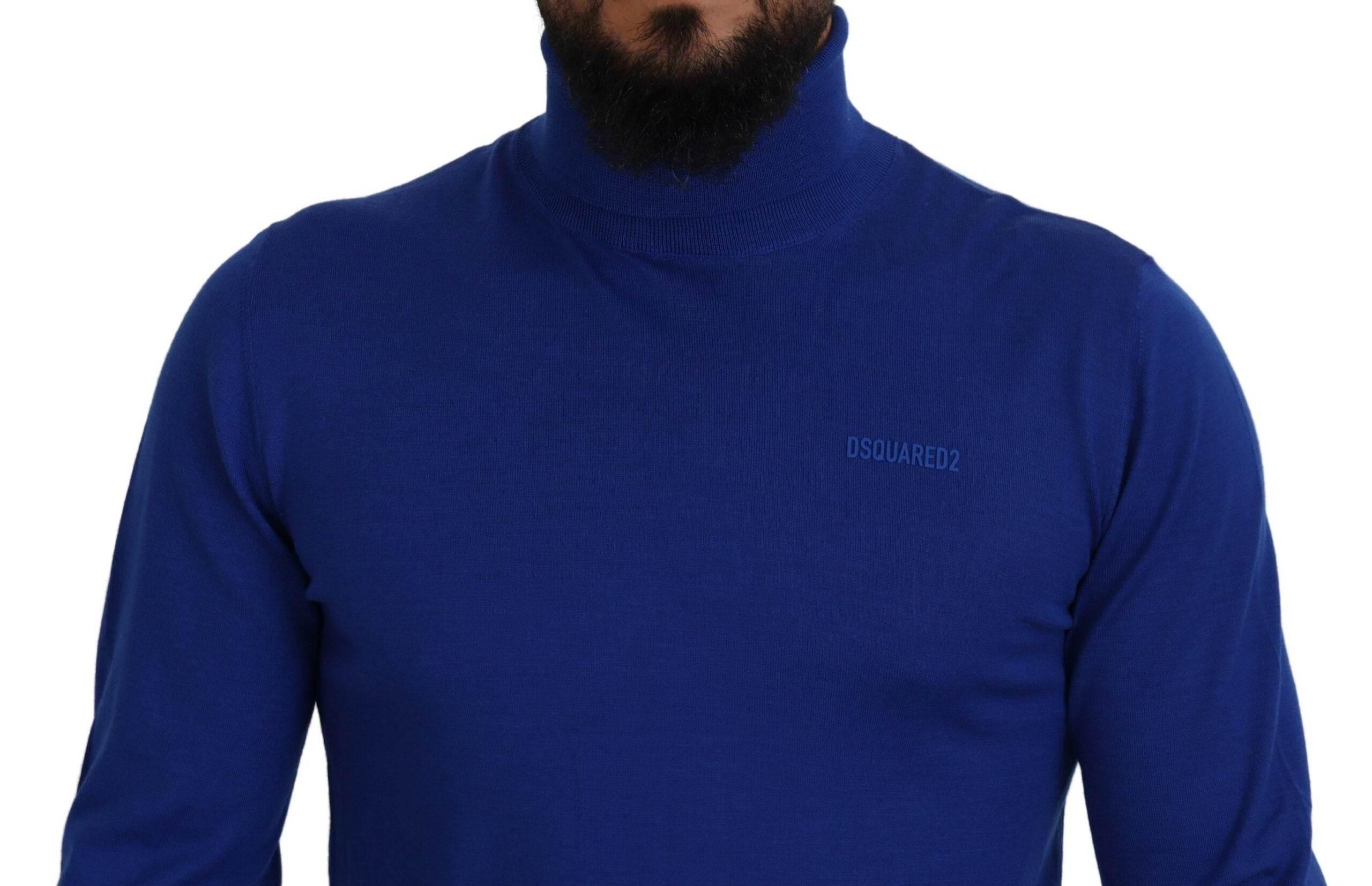 Dsquared² Blue Logo Print Long Sleeves Turtle Neck Sweater - Hilstor