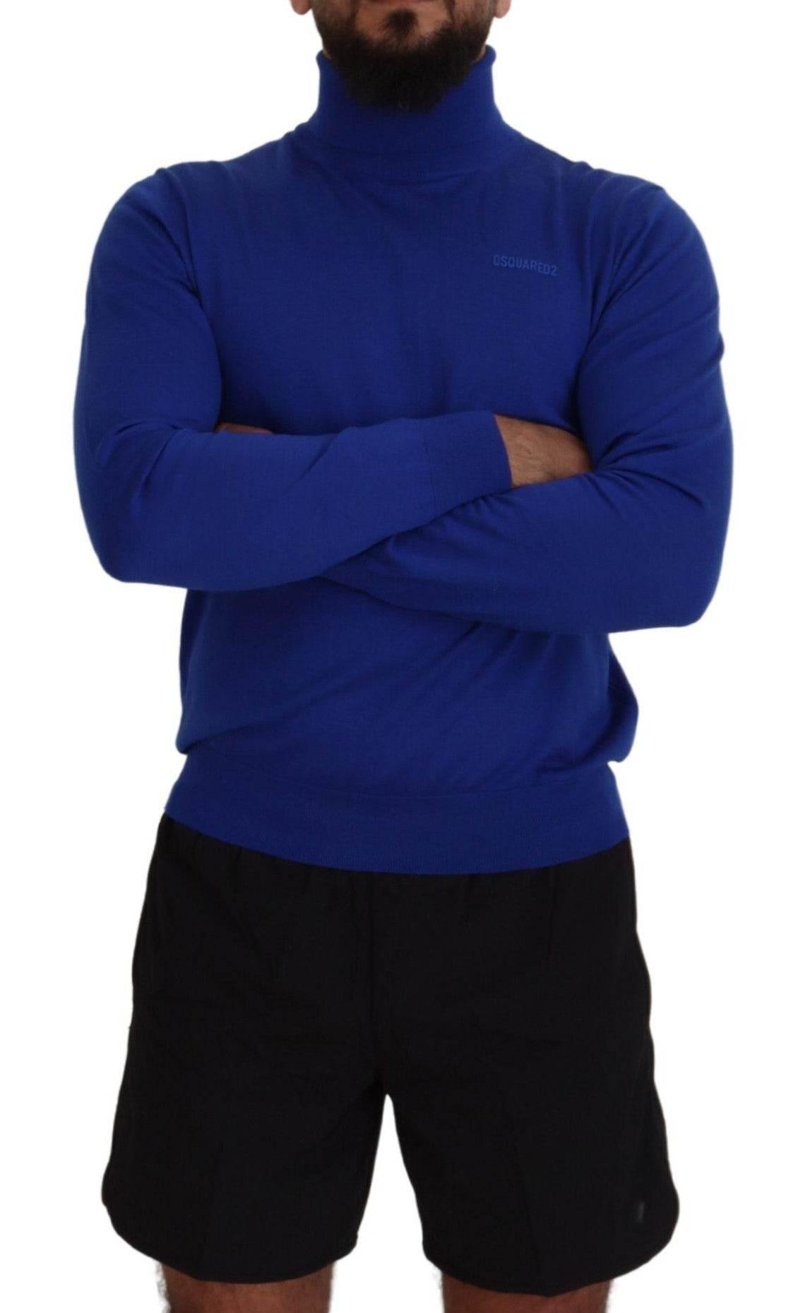 Dsquared² Blue Logo Print Long Sleeves Turtle Neck Sweater - Hilstor