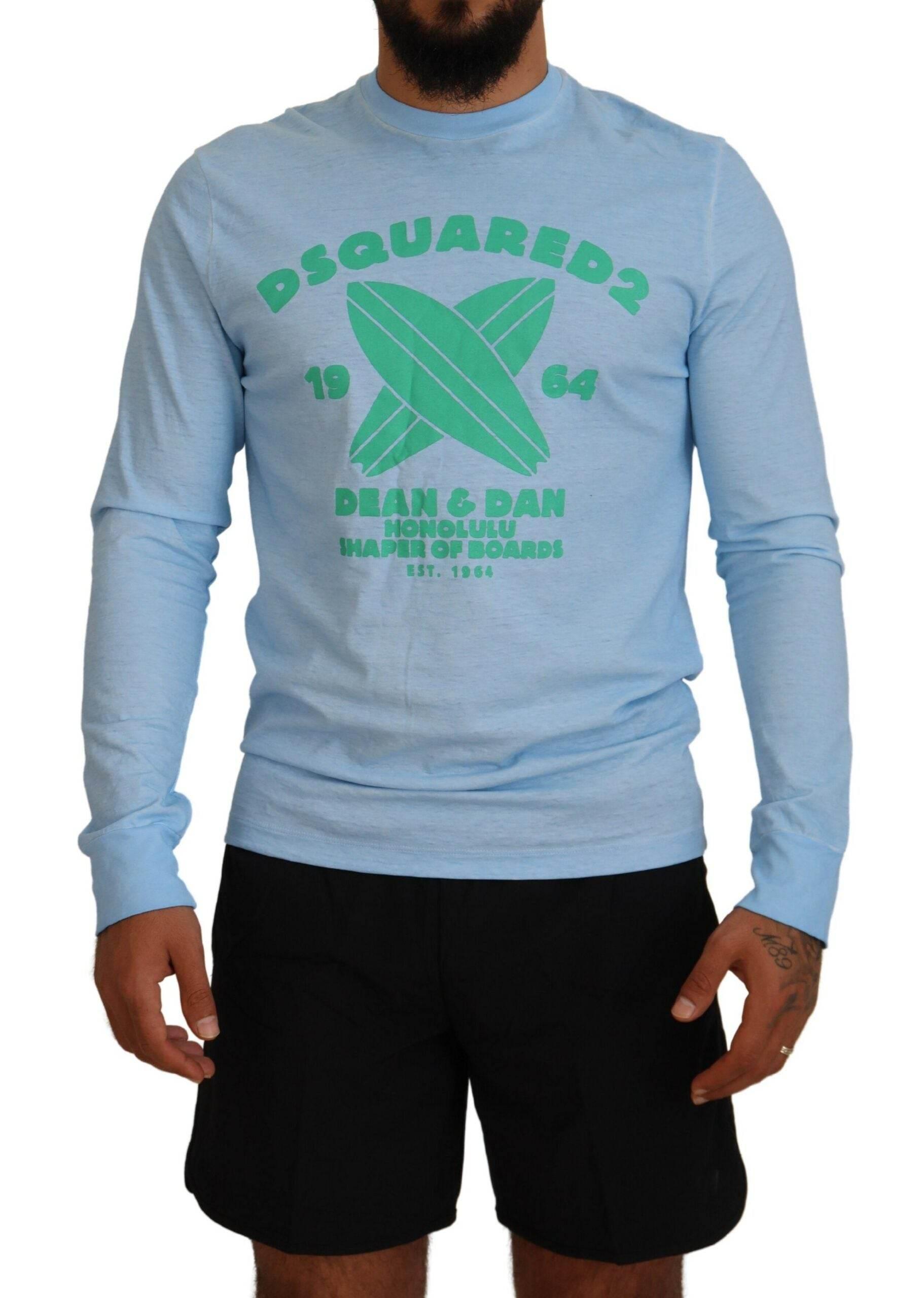 Dsquared² Light Blue Printed Long Sleeves Men Sweater - Hilstor