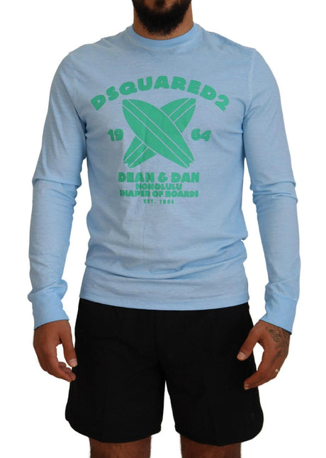 Dsquared² Light Blue Printed Long Sleeves Men Sweater - Hilstor