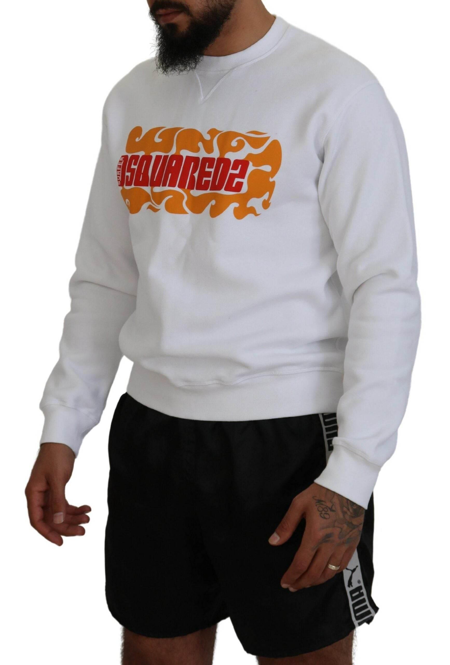 Dsquared² White Cotton Printed Long Sleeves Pullover Sweater - Hilstor