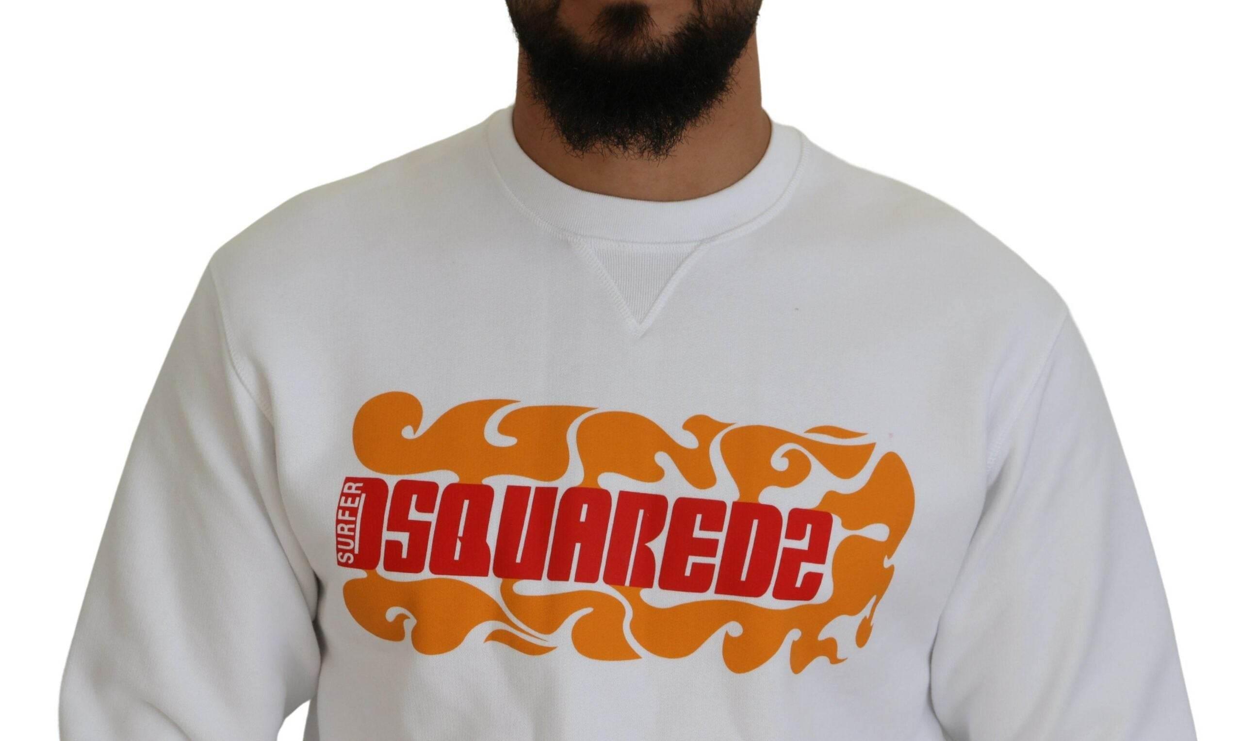 Dsquared² White Cotton Printed Long Sleeves Pullover Sweater - Hilstor