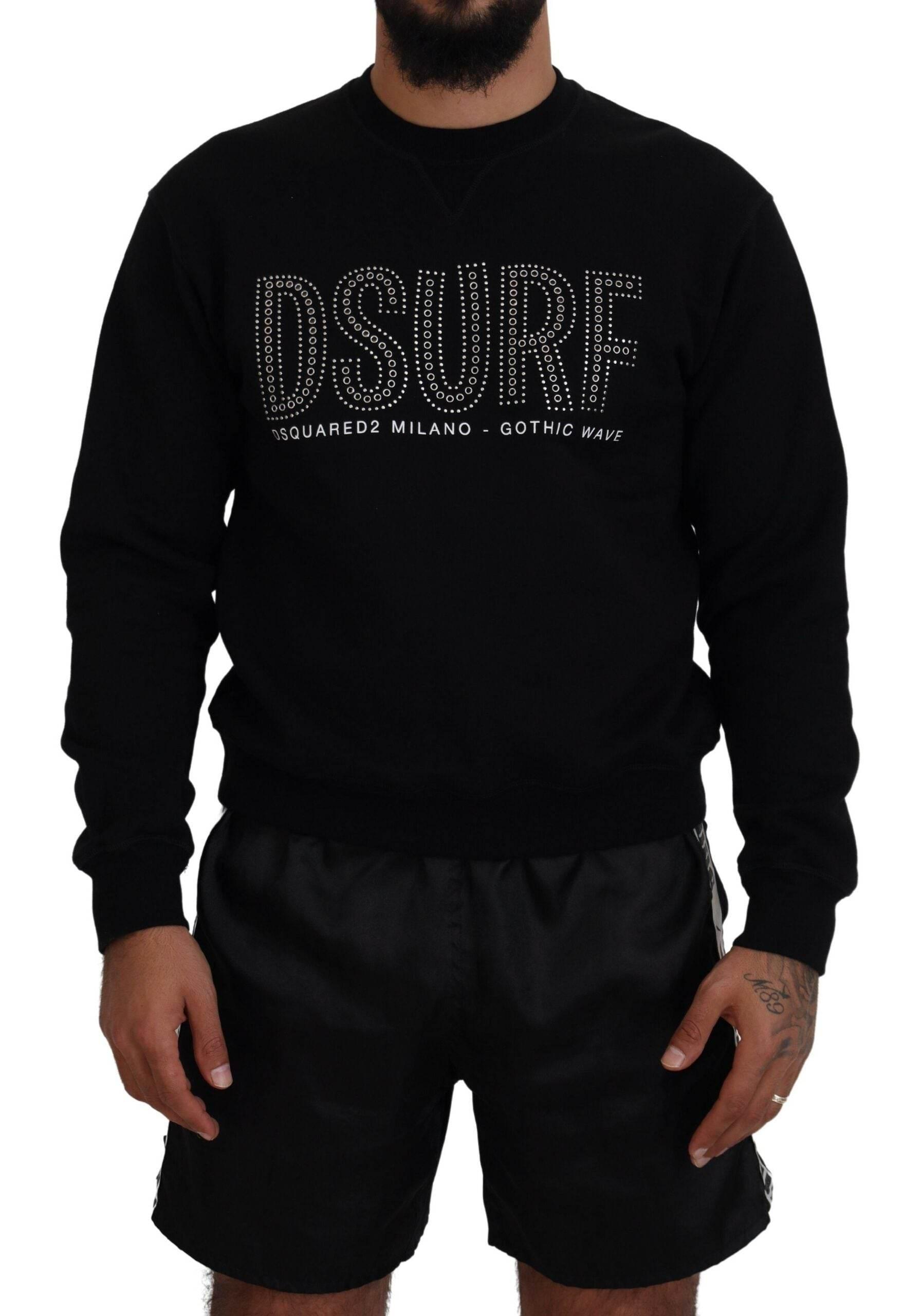 Dsquared² Black Cotton Printed Long Sleeves Pullover Sweater - Hilstor