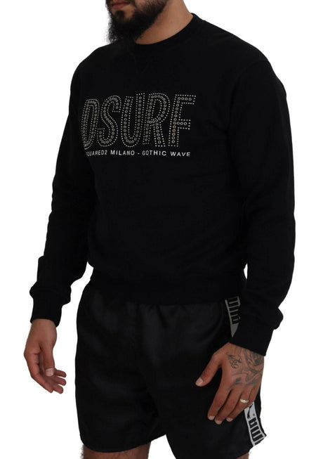 Dsquared² Black Cotton Printed Long Sleeves Pullover Sweater - Hilstor