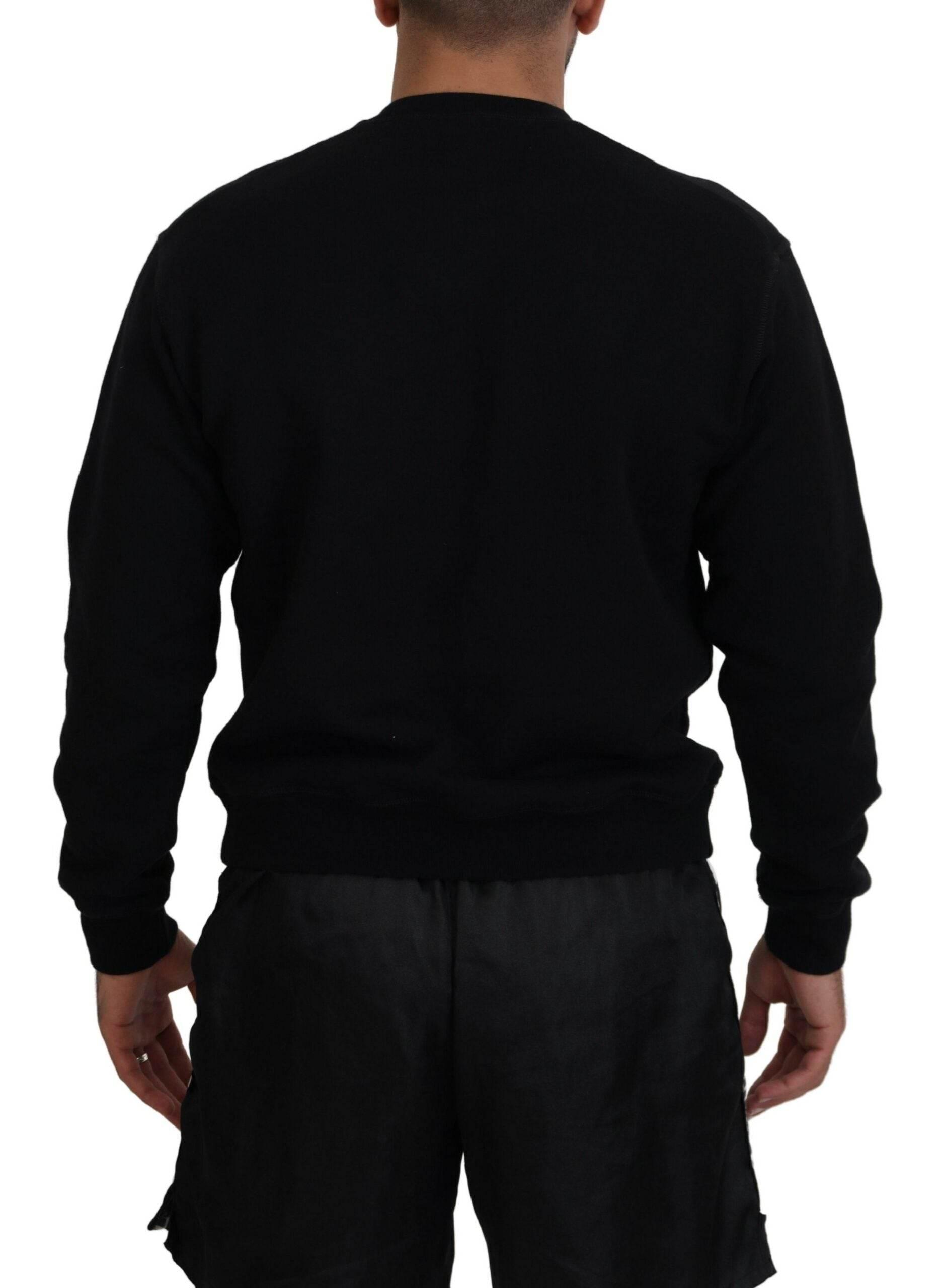 Dsquared² Black Cotton Printed Long Sleeves Pullover Sweater - Hilstor