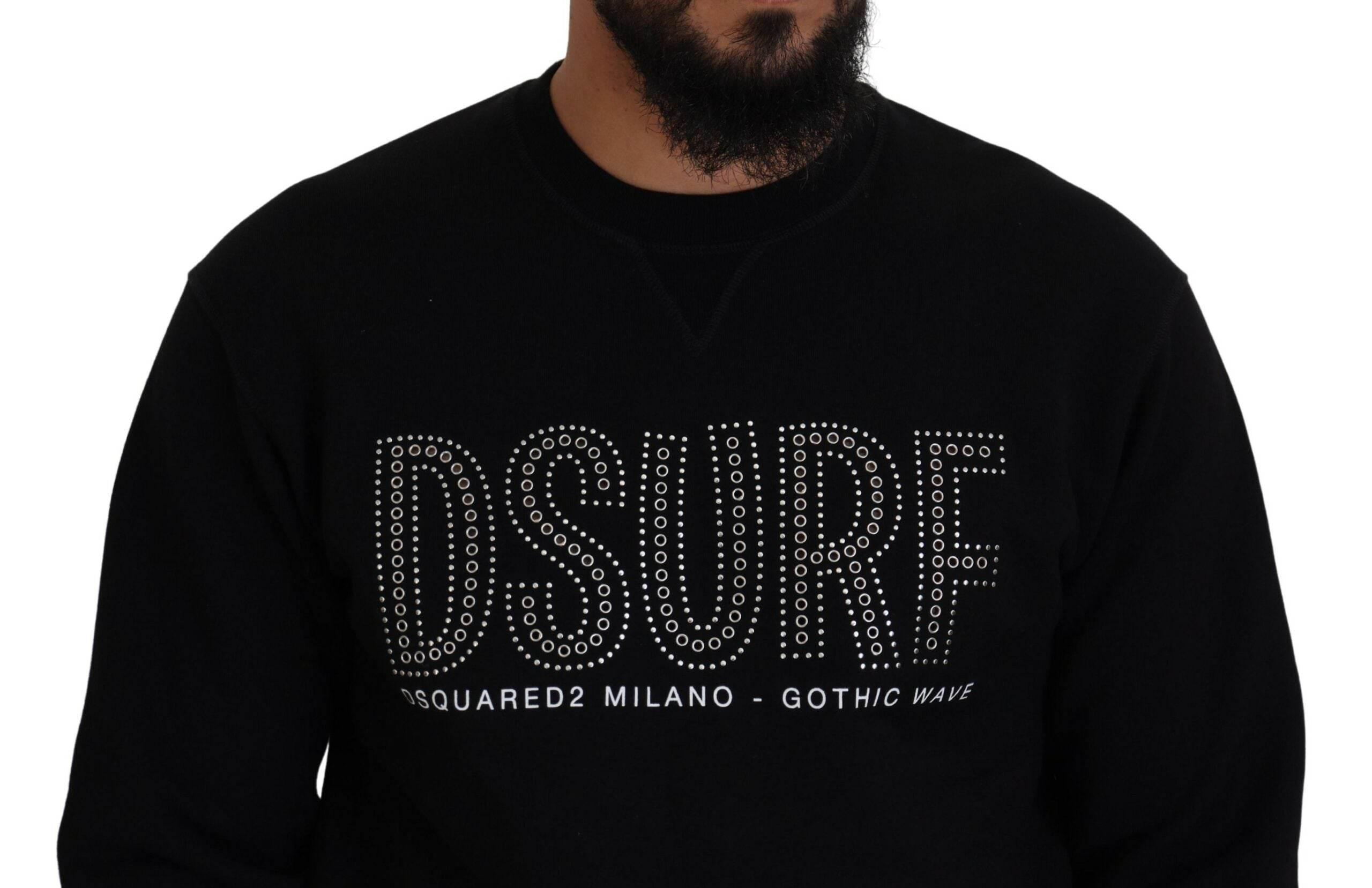 Dsquared² Black Cotton Printed Long Sleeves Pullover Sweater - Hilstor