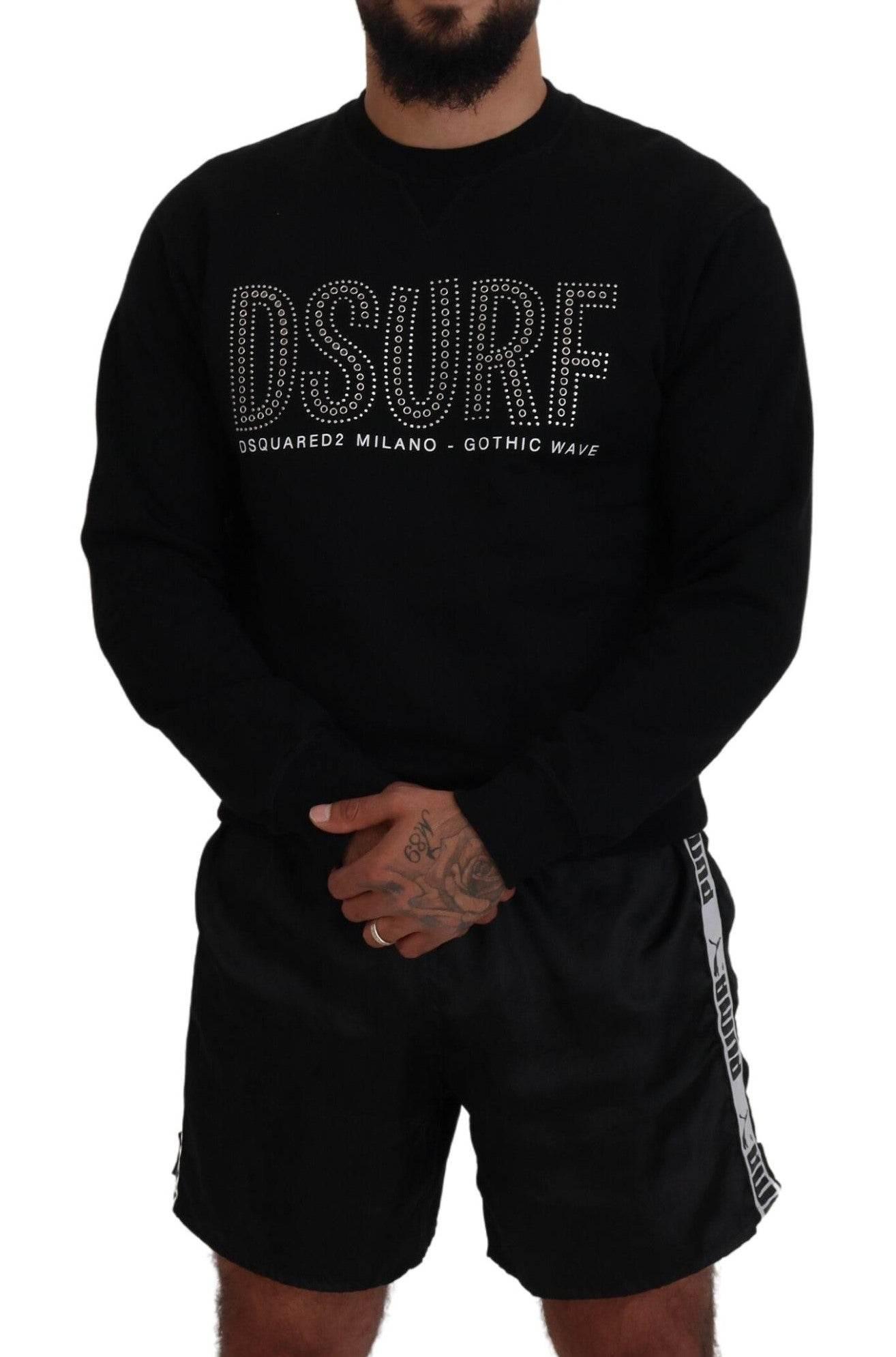 Dsquared² Black Cotton Printed Long Sleeves Pullover Sweater - Hilstor