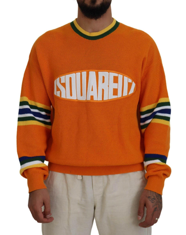 Dsquared² Orange Printed Long Sleeves Men Pullover Sweater - Hilstor