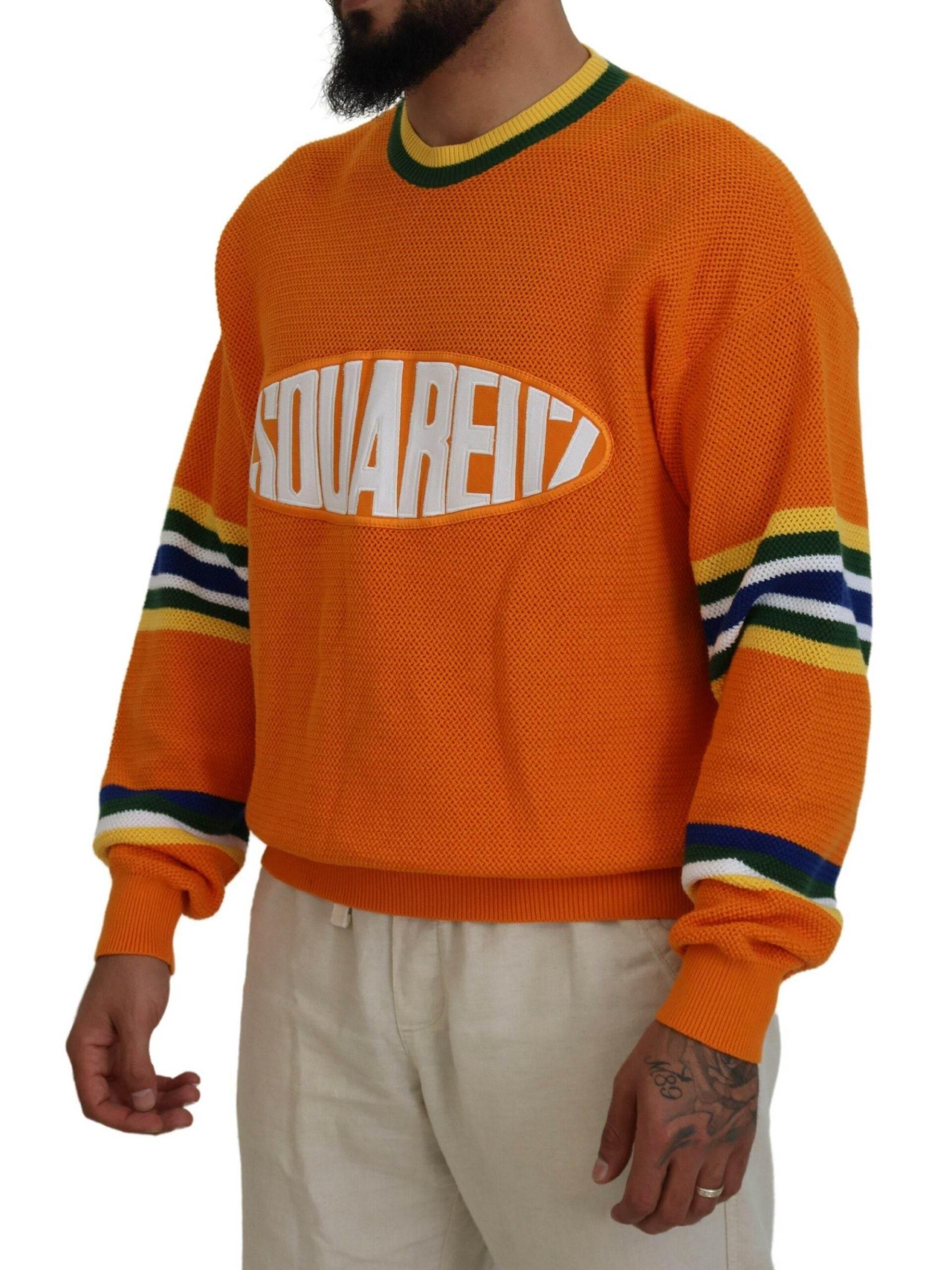 Dsquared² Orange Printed Long Sleeves Men Pullover Sweater - Hilstor