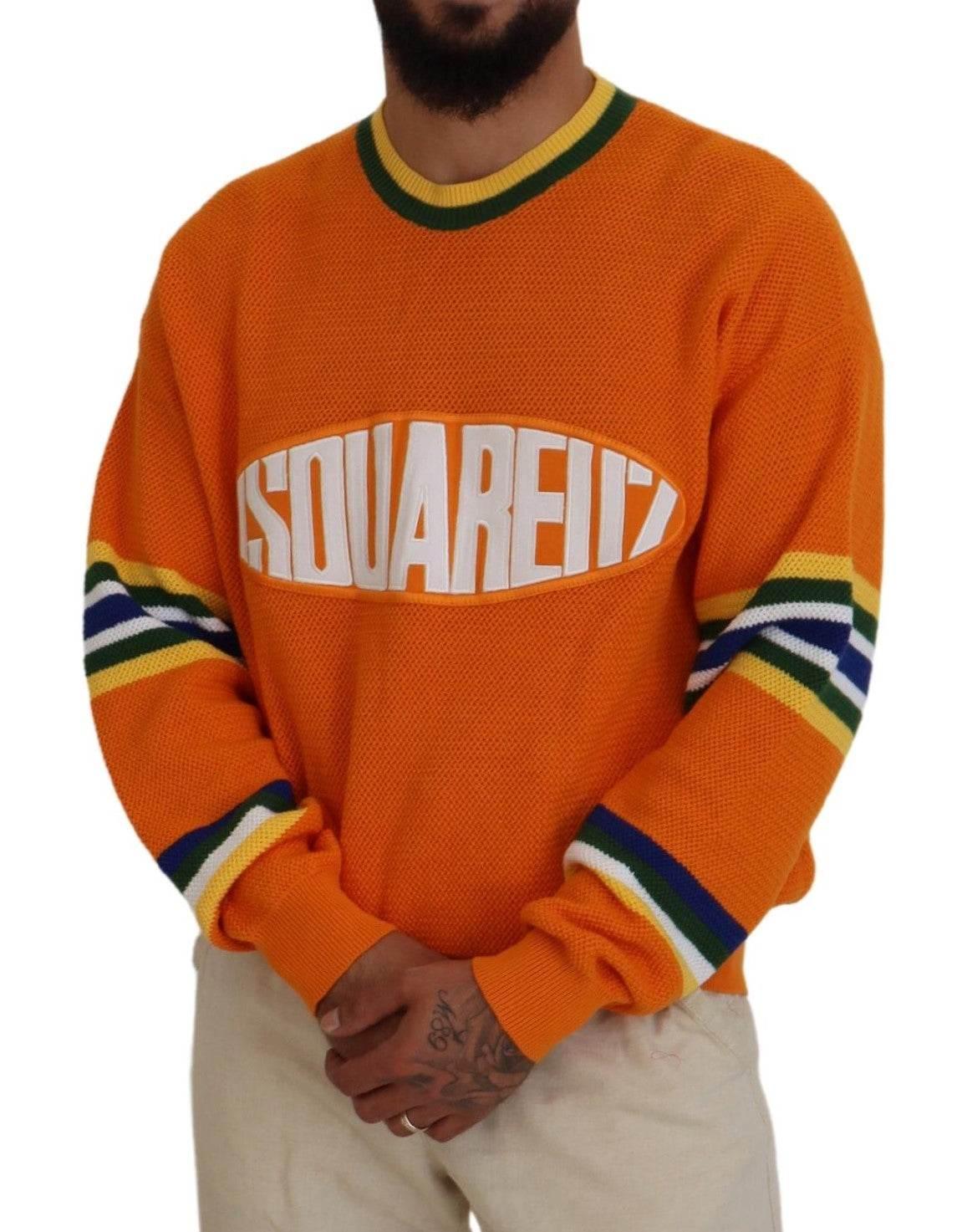 Dsquared² Orange Printed Long Sleeves Men Pullover Sweater - Hilstor