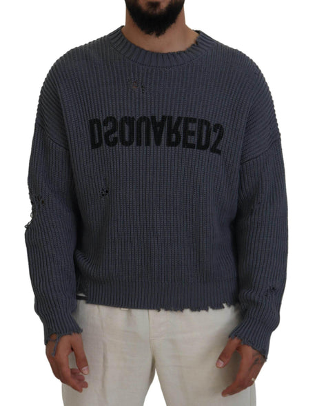 Dsquared² Gray Men Tattered Knitted Pullover Sweater - Hilstor