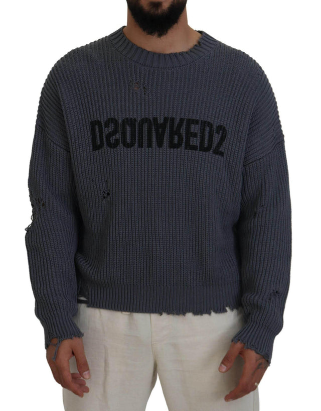 Dsquared² Gray Men Tattered Knitted Pullover Sweater - Hilstor