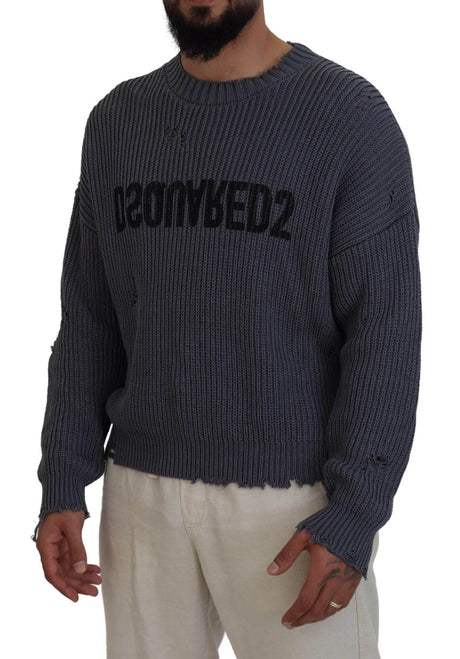 Dsquared² Gray Men Tattered Knitted Pullover Sweater - Hilstor