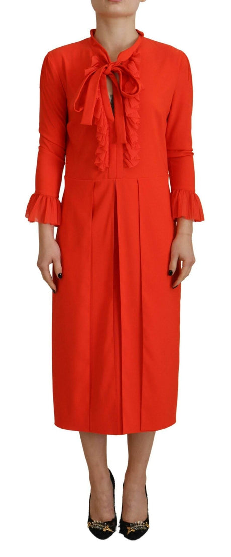 Dsquared² Red Polyester Long Sleeves Pleated Midi Dress - Hilstor