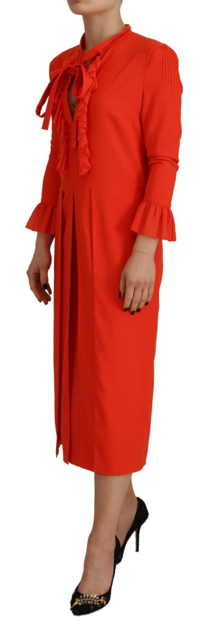 Dsquared² Red Polyester Long Sleeves Pleated Midi Dress - Hilstor