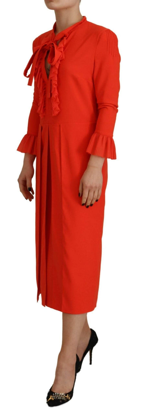 Dsquared² Red Polyester Long Sleeves Pleated Midi Dress - Hilstor