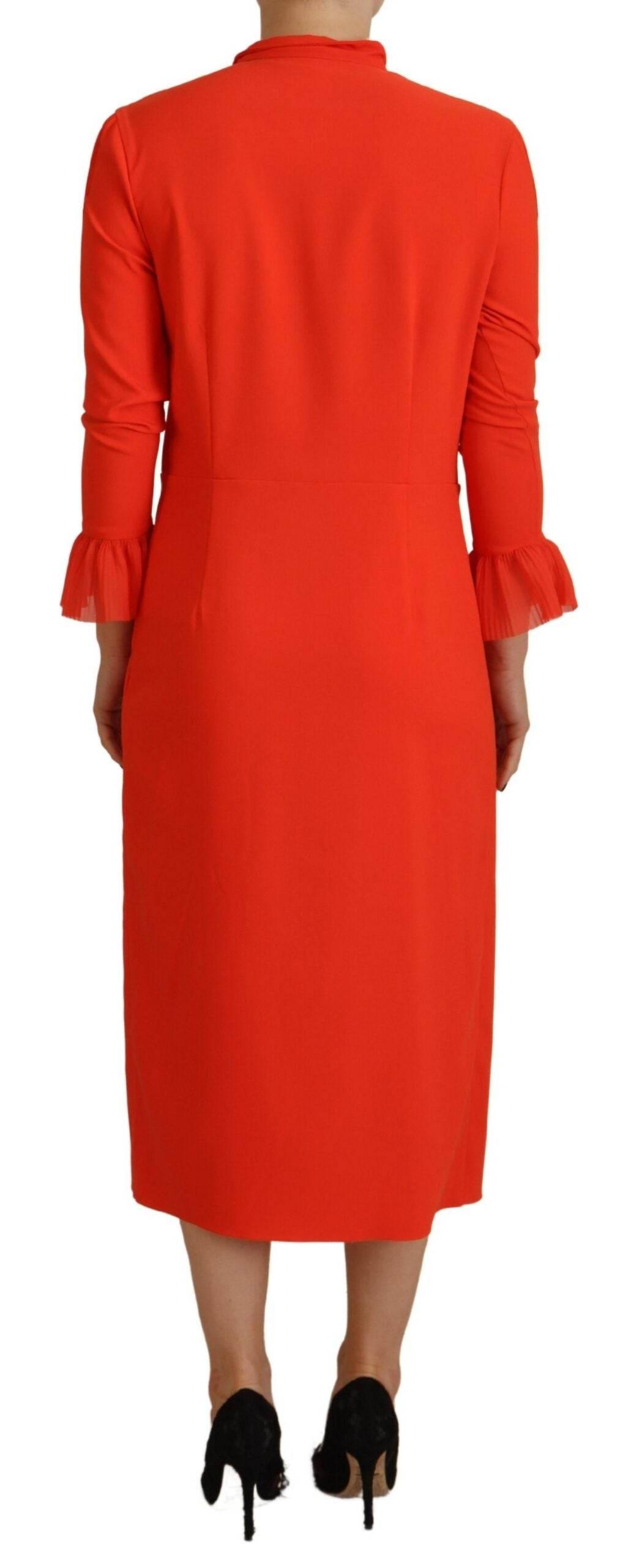 Dsquared² Red Polyester Long Sleeves Pleated Midi Dress - Hilstor