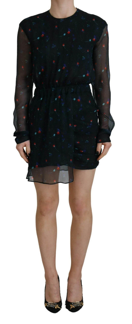 Dsquared² Black Floral Silk Long Sleeves Sheath Mini Dress - Hilstor