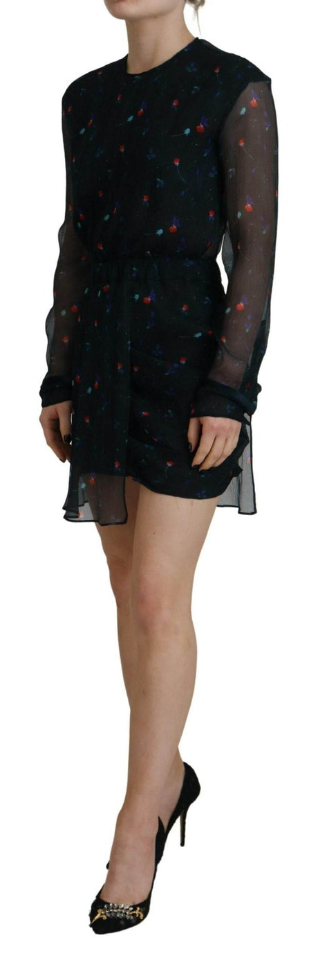 Dsquared² Black Floral Silk Long Sleeves Sheath Mini Dress - Hilstor