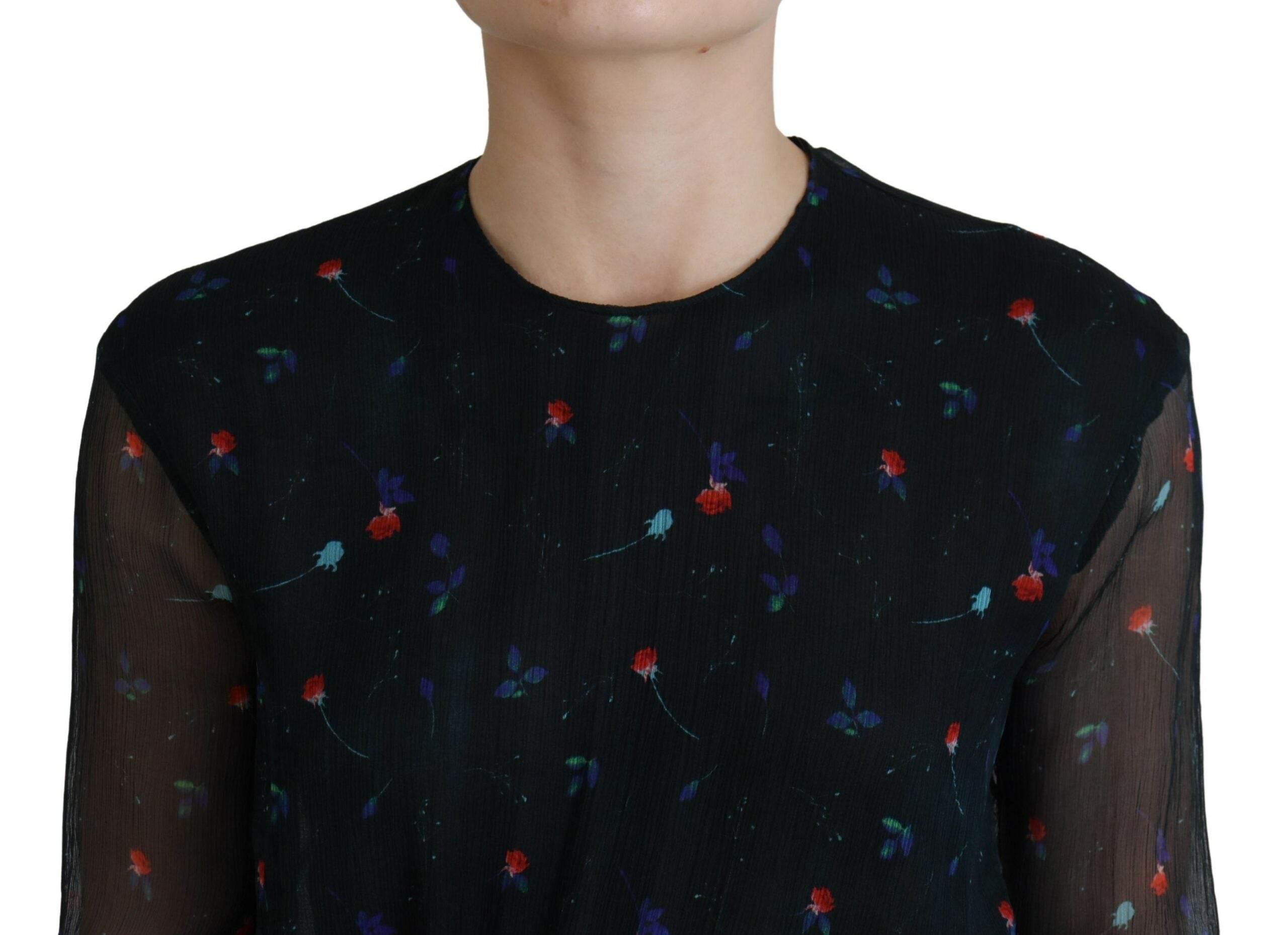 Dsquared² Black Floral Silk Long Sleeves Sheath Mini Dress - Hilstor