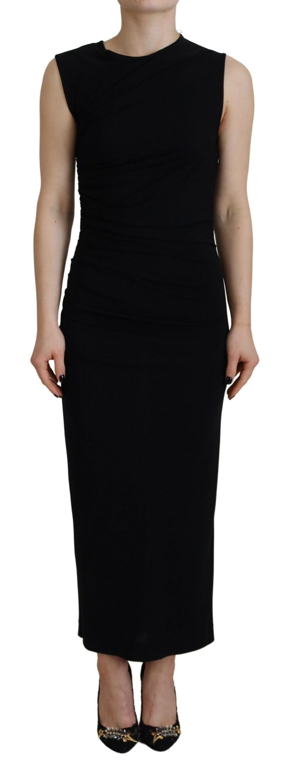 Dsquared² Sort viskose ærmeløs Ruched Maxi-kjole