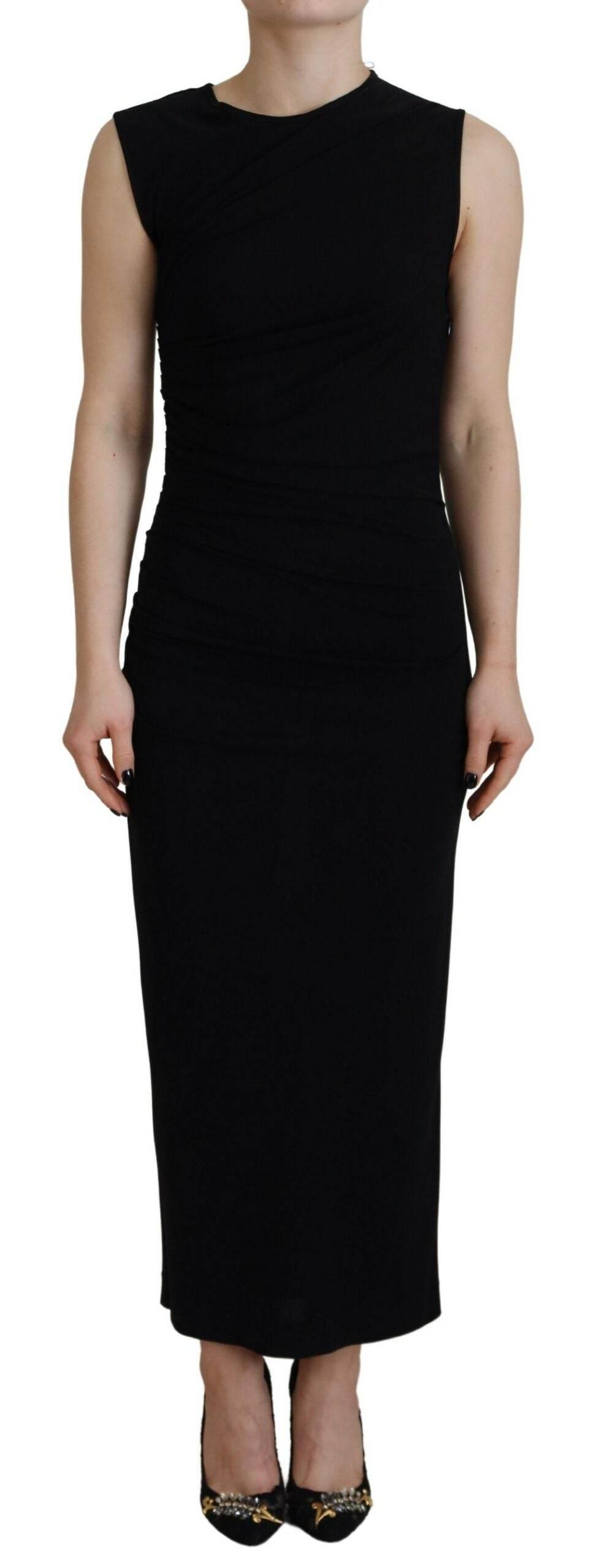 Dsquared² Black Viscose Sleeveless Ruched Maxi Dress - Hilstor