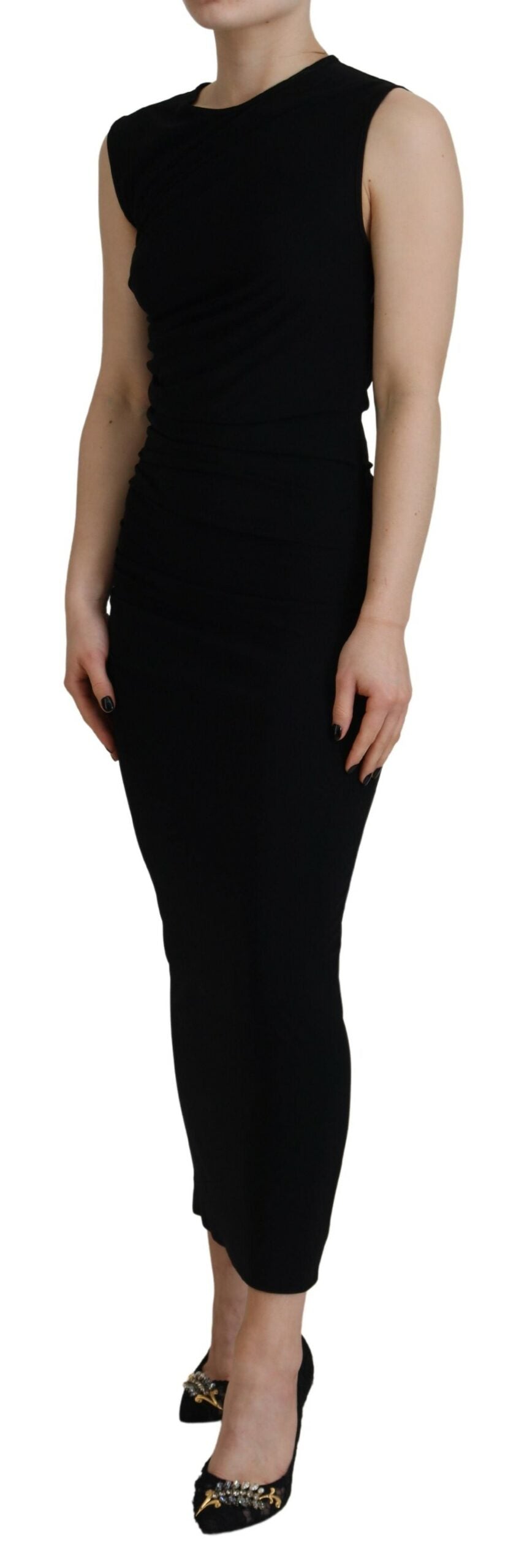 Dsquared² Sort viskose ærmeløs Ruched Maxi-kjole