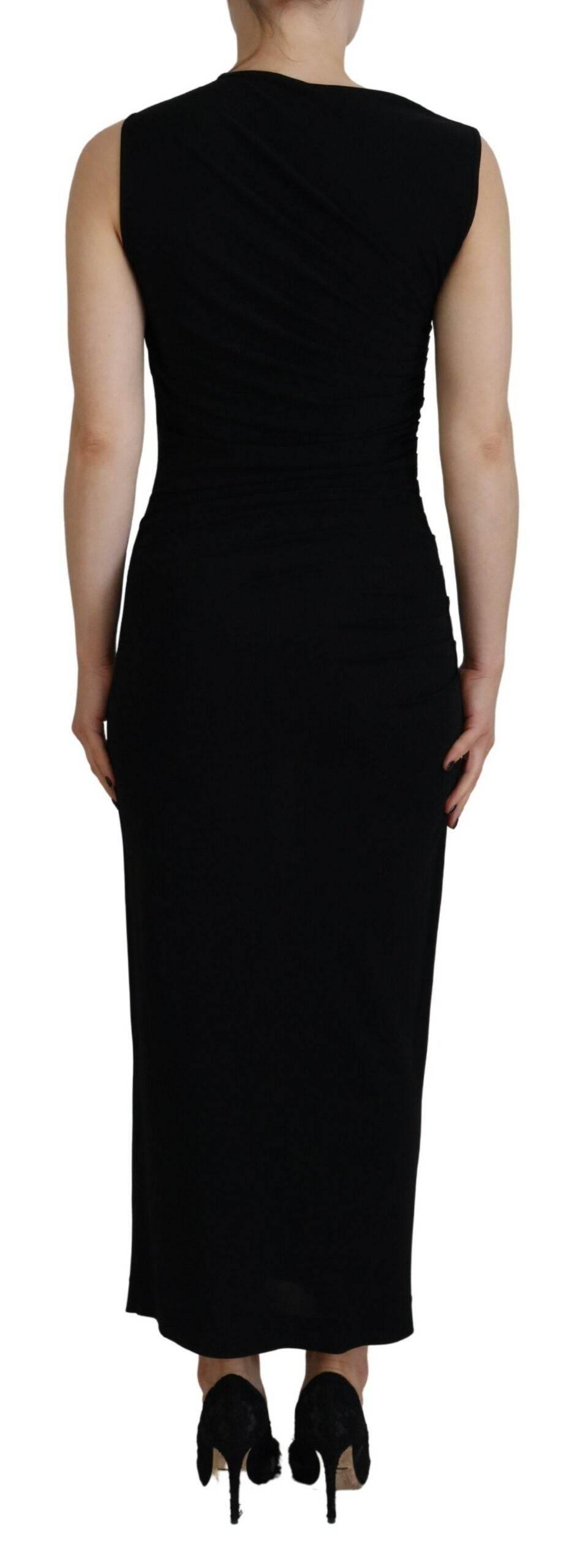 Dsquared² Black Viscose Sleeveless Ruched Maxi Dress - Hilstor