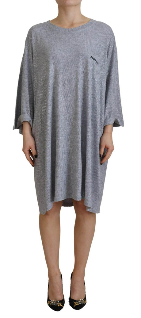 Dsquared² Gray Crystal Embellished Cotton Long Sleeves Dress - Hilstor