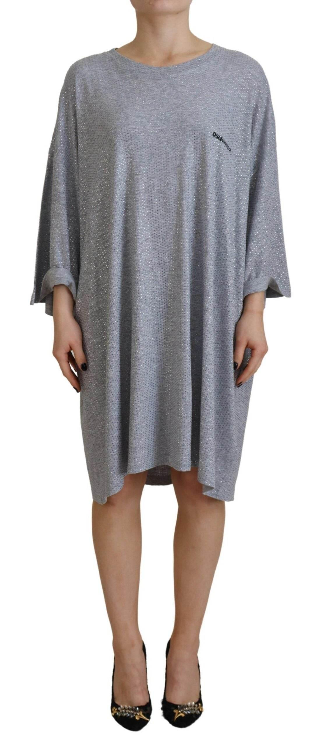 Dsquared² Gray Crystal Embellished Cotton Long Sleeves Dress - Hilstor