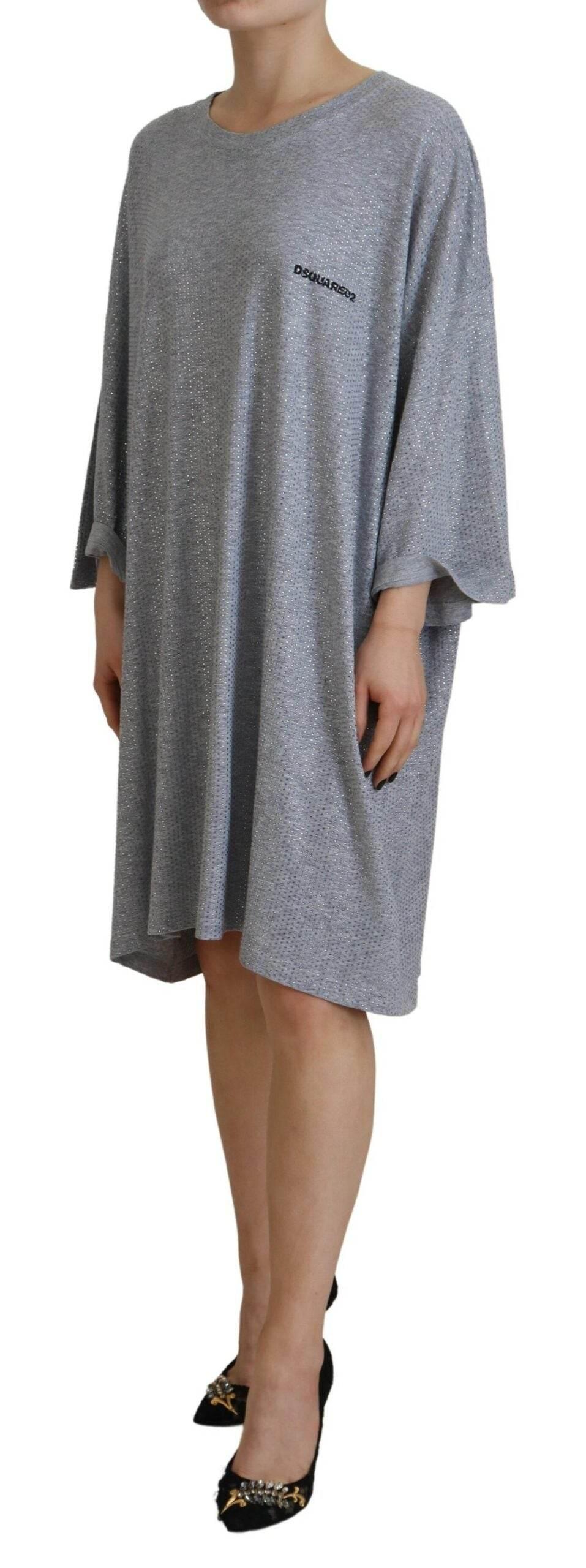 Dsquared² Gray Crystal Embellished Cotton Long Sleeves Dress - Hilstor