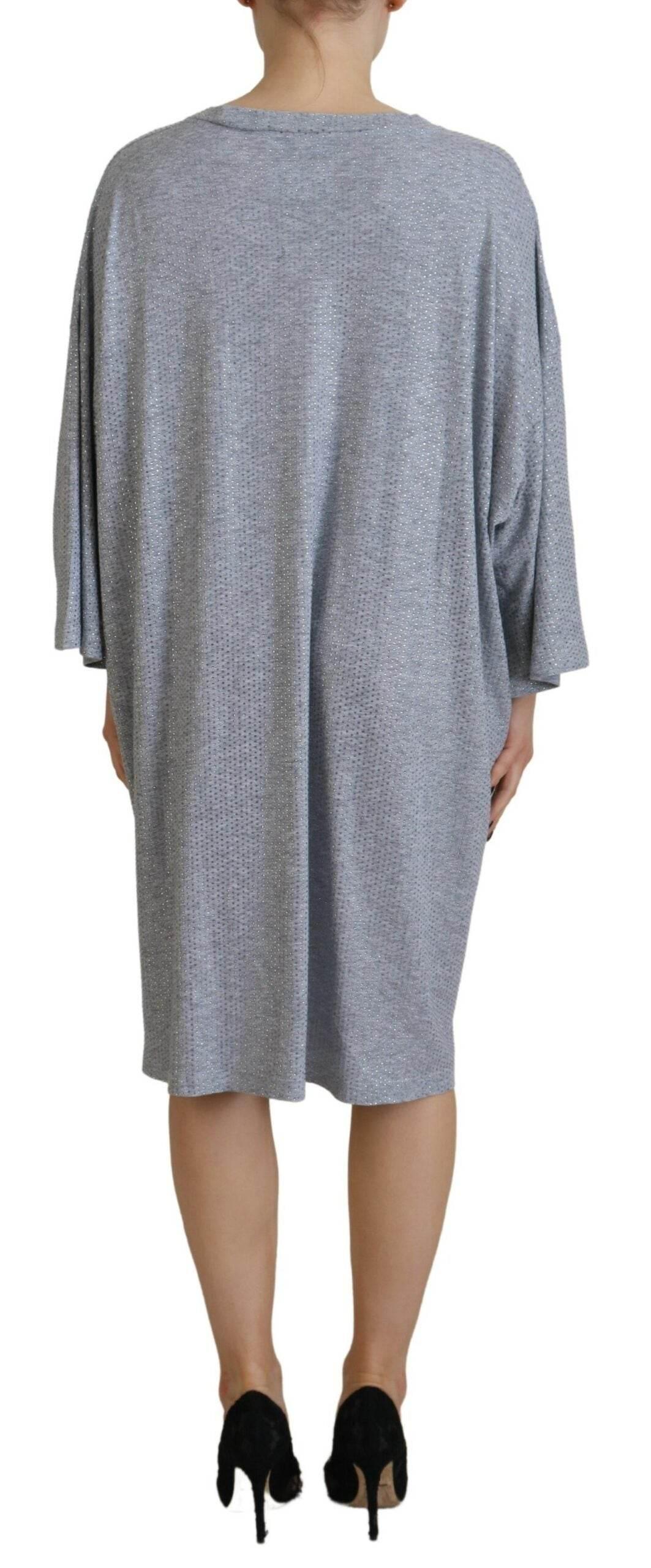Dsquared² Gray Crystal Embellished Cotton Long Sleeves Dress - Hilstor