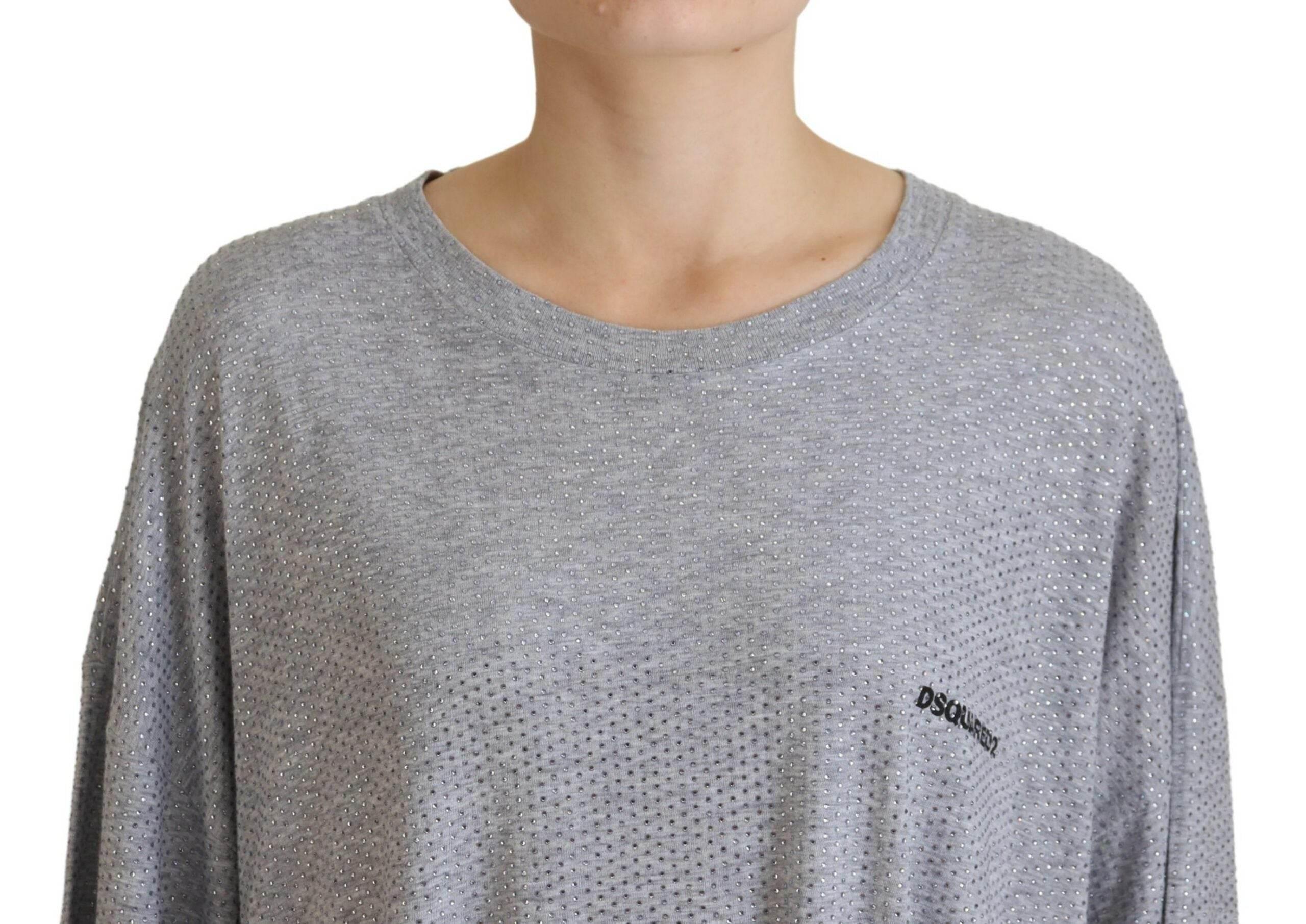 Dsquared² Gray Crystal Embellished Cotton Long Sleeves Dress - Hilstor