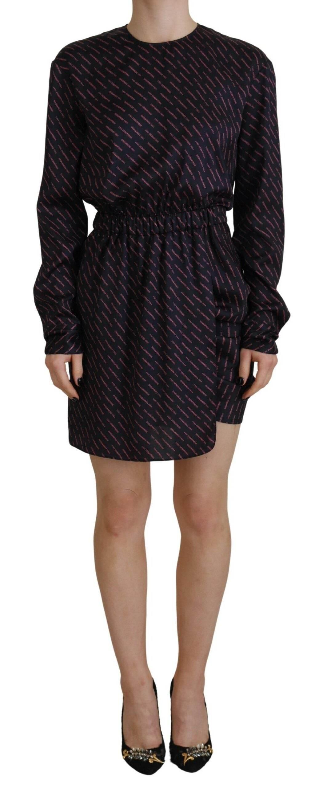 Dsquared² Black Logo Print Long Sleeves A-line Mini Dress - Hilstor
